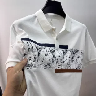 High quality fashion men's short sleeve polo shirt trend personalized patchwork stripes luxury comfortable lightweight T-shirt 1 kf Sc0ecaf8276e243118fff83d13cdbfae29
