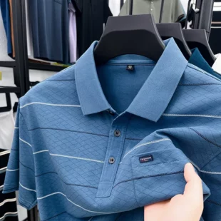 Luxury brand plaid jacquard short sleeve polo shirt fashion letter embroidery pocket classic stripes trend men's new T-shirt top 1 kf Sc8ef5153787d4549a2e7177c66fe9fdaZ