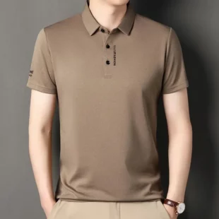 Dad's Top Summer Ice Silk Men's Thin Versatile Breathable Striped POLO Shirt Dad's Casual Short-sleeved Top 2 kf Scf089153648341278da18f5da3792850V