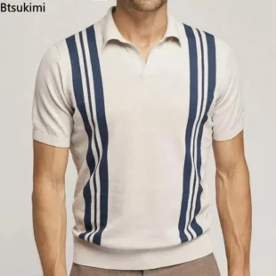 2025 Summer Men Short-sleeved Knitted Polo Blouse Cardigan Vintage Slim Stretch Tshirts Top Business Casual Male Shirts Clothing 5 kf Scfc29f74103a4d1591fd972b060043e9L