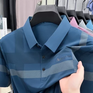 Summer High-end Luxury Men's Polo Shirt Lapel Stripe Print Short-sleeve Seamless T-shirt British Business Fashion Top Men's Wear 4 kf Sd0509208770040bf9e5010c29f154746o