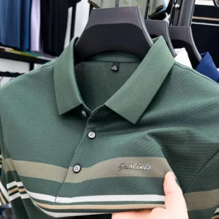 Light luxury brand striped decoration short sleeve polo shirt fashion embossed summer comfort breathable casual men's T-shirt 2 kf Sd19d504f32604527892d0b49dd14aaafx