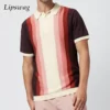 Stylish Striped Contrast Color Mens Knit Polos Casual Lapel Buttoned Short Sleeve Slim Polo Shirt Men Daily Leisure Polo Shirts 7 kf Sd2fe01202a254a75a527a0f15554a4eeg