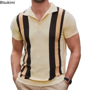 2025 Men's Summer Short-sleeved Knitted Polo Shirts Blouse Cardigan Vintage Slim Stretch Tshirts Top Business Casual Male Shirts 2 kf Sd32e04634ed044afa70fdff0e21310e3K