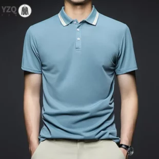 Men's Fashion Solid Short Sleeved Striped Lapel Polo Shirt Summer Breathable Comfortable Top 4 kf Sd37bf0bb042e4442b8f7aa085628313bd