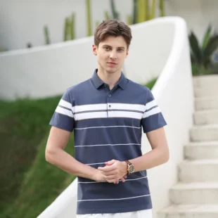 Summer men's polo shirt pure cotton short sleeved T-shirt thin striped business casual breathable wrinkle resistant top 4 kf Sd7561603e64f42fea42aac4c0cea3dc6v