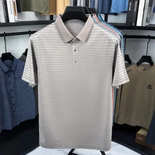 High Quality Summer Men's Business Casual Short Sleeve Comfortable Stripe Lapel Fashion Polo Short Sleeve No Trace T-shirt Top 5 kf Sd991b9912c0049f7a99631707f217cc2x