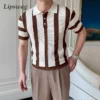 Stylish Mens Slim Short Sleeve Polo Shirts Knitting Striped Contrast Color Polo T Shirt For Men Summer New Casual Buttoned Polos 6 kf Sdc034eeedbd648bdb520bee94d68eb0eR