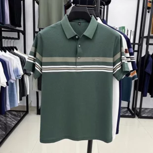 Light luxury brand striped decoration short sleeve polo shirt fashion embossed summer comfort breathable casual men's T-shirt 3 kf Sdf03c7fb78c54cd48f8bc20b553905f6J