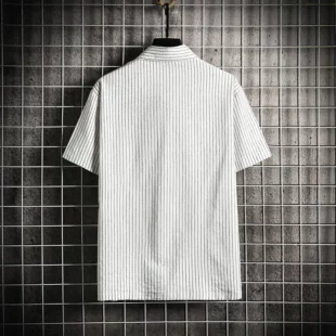 Men's Clothing Summer Vertical Striped Workwear Short Sleeve Polo Shirt Loose Fit American Retro Half Sleeve Top Solid Color 2 kf Se65882bb2fb74427976f9f21ac6b8c6bC