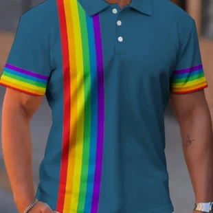 Men's Polo Shirt Lapel Polo Button Up Polos Golf Shirt Rainbow Graphic Prints TurndownStreet Daily Short Sleeves Print Clothing 4 kf Sebc32f649655457795d20ef060219fa0G