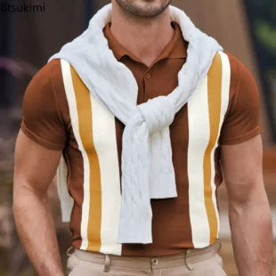 2025 Men's Summer Short-sleeved Knitted Polo Shirts Blouse Cardigan Vintage Slim Stretch Tshirts Top Business Casual Male Shirts 5 kf Sec1c23f3cd3041a087e18a8b27c9b9b1P