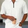 Men's new summer style: fashionable textured line solid color jacquard short-sleeved POLO shirt, daily casual lapel zipper tops 4 kf See37cc7eb1254c9a83d7383d6845a599Q