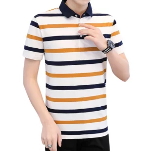 Summer new men's short-sleeved T-shirt striped cotton thin section business lapel men's polo shirt men's models 2 kf See3ea27f517e43cf8526fc69e4a96197M