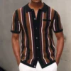Men's Summer Knitted Shirt Contrast Color Single breasted Short Sleeve Stripe Print Knitted Summer Tops Male Clothes 1 kf Sef7e47bdb4cf41b2b52b515089d2da12W