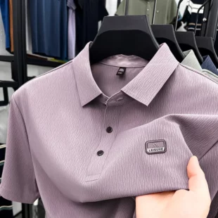 Personality texture striped short sleeve polo shirt men's light luxury brand summer silky breathable fashion embossed T-shirt 3 kf Sf27e0b1bdd51497b866ad8fb2ff6c869i