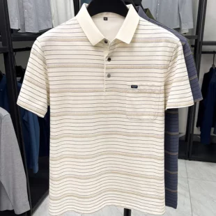 High quality silky cotton short sleeve polo shirt men's summer fashion striped pocket design comfort breathable lapel T-shirt 4 kf Sf2bd3cfceeec4886ade836ead1c0f7eeC
