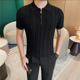 Summer Striped Knitted Polo Shirt for Men Short Sleeve Lapel Knitwear Male Casual Business POLO T-shirts Social Streetwear Tee 2 kf Sf3645d84d1dc4a09b7849e010b7403a4W