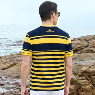 New Straight Men's Short T-shirt Round Neck Bruce&Shark Fashion Men's Stripe Tee Stretch Cotton Summer Breathable Tops Big Size 1 kf Sf3de92eb5be14effafc6d5773959b675E