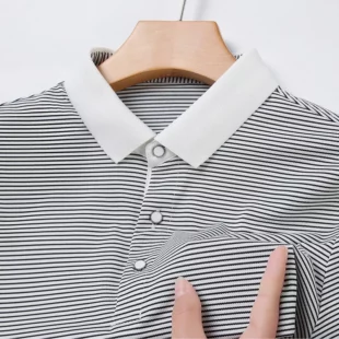 2024 Men's New Striped Cotton Business Casual Short Sleeved POLO Shirt Fashion Short Sleeved Comfortable and Breathable Top 5 kf Sf414c8c0f5974443b2bad7eed2305643X
