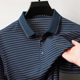 High quality luxury brand short sleeve polo shirt exquisite emboss comfort casual summer lapel T-shirt fashion stripe men's wear 1 kf Sf44a32ad600a4a63bc906e51389e3261n