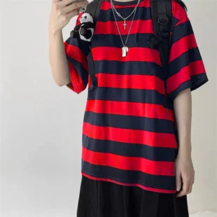 Women T-Shirts Harajuku Goth Punk stripe Print Short Sleeve Loose Clothes Oversized T Shirt Female Tops Hip Hop Tee Shirt 2 kf Sf50e7c222a854968ad7565cd0a255751F