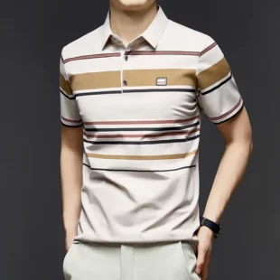 BROWON Brand 2025 Summer Shorts Polo Shirt Men Tshirt Luxury Wide Striped Lapel Collared Polo Shirt for Work Business Men 2 kf Sf8d441df325b4e6c9c8fe889c677a0f2m