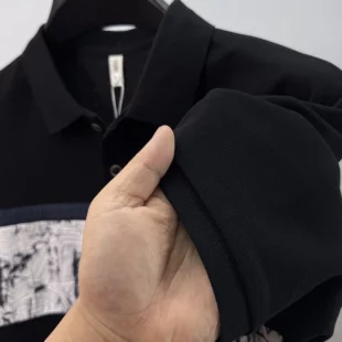 High quality fashion men's short sleeve polo shirt trend personalized patchwork stripes luxury comfortable lightweight T-shirt 5 kf Sf9789d0445e943fab863f0ef349a280cO