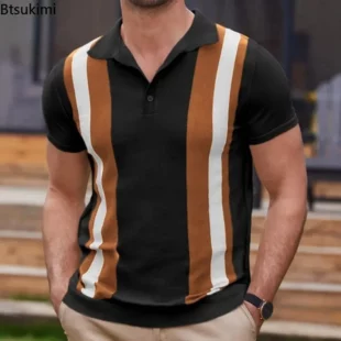 2025 Men's Summer Short-sleeved Knitted Polo Shirts Blouse Cardigan Vintage Slim Stretch Tshirts Top Business Casual Male Shirts 4 kf Sfa5108ce18af4ad08dd79a2a14de4180W