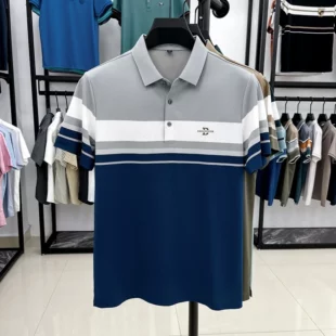 Personality letter embosse men's short sleeve polo shirt high-end brand fashion color blocked striped breathable new T-shirt top 3 kf Sfa7e86ab950e43519f0707474fff6d73O