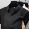 Personality patchwork stripe short sleeve polo shirt fashion brand embossed buttonless V-neck design men summer ice silk T-shirt 6 kf Sfaf2821b21bf4ef98d5ffdaadf991bfeQ
