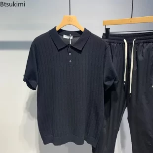 Men's Summer Clothing Short-sleeved Knitted Polo Shirts Men Solid Vintage Casual Lapel Tops Japanese Style Simple Slim T-shirts 5 kf Sfaff0ff018d74723943e0ca8760dba2f1