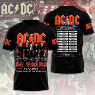 ACDC 52 Years 1973 2025 Thank You For The Memories 3D T-Shirt