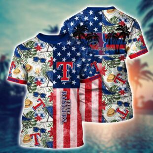 MLB Texas Rangers All Over Print T-Shirt Tropical Triumph Threads For Fans Sports
