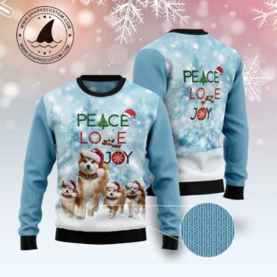 Akita Peace Love Joy Ugly Christmas Sweater