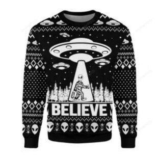 Alien UFO Believe Bigfoot Ugly Christmas Sweater